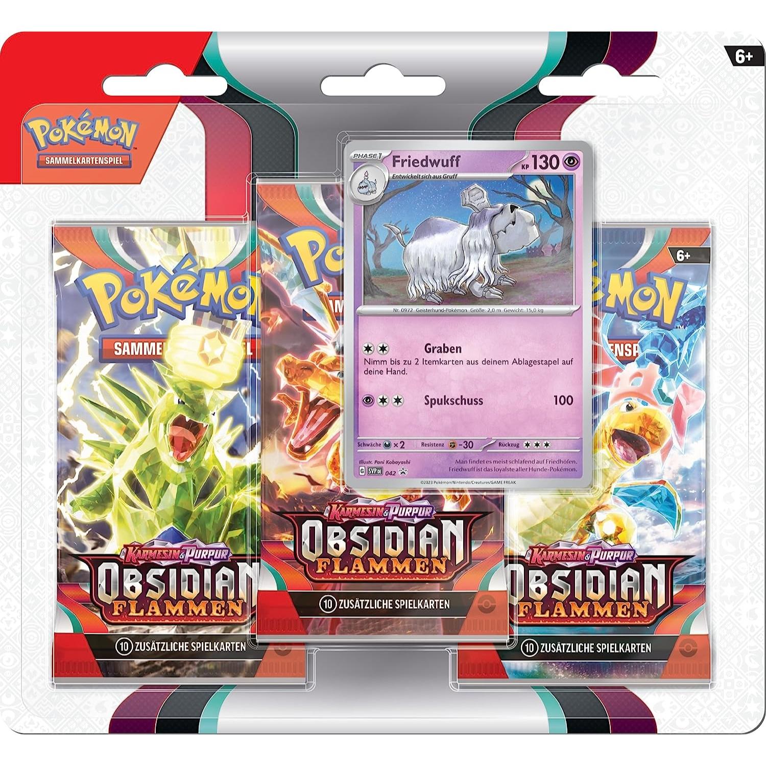 Pokemon Karmesin & Purpur Obsidian Flammen Friedwuff 3 Pack Blister deutsch