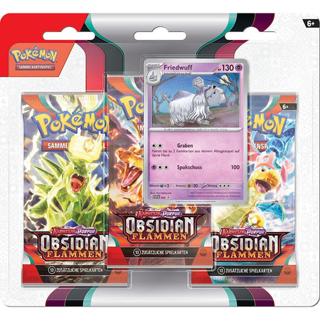 Pokemon Karmesin & Purpur Obsidian Flammen Friedwuff 3 Pack Blister deutsch